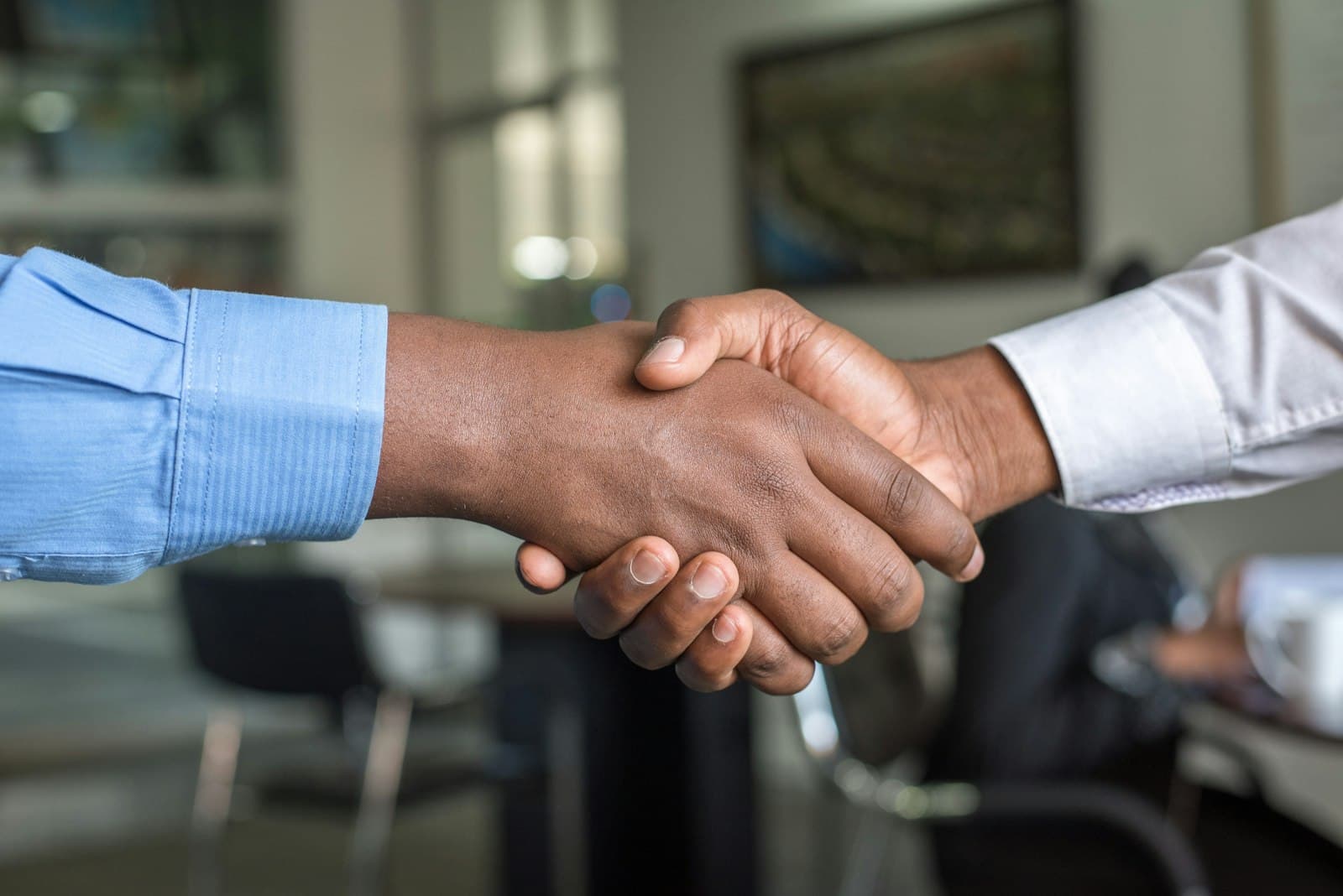 Two people shaking hands in agreement