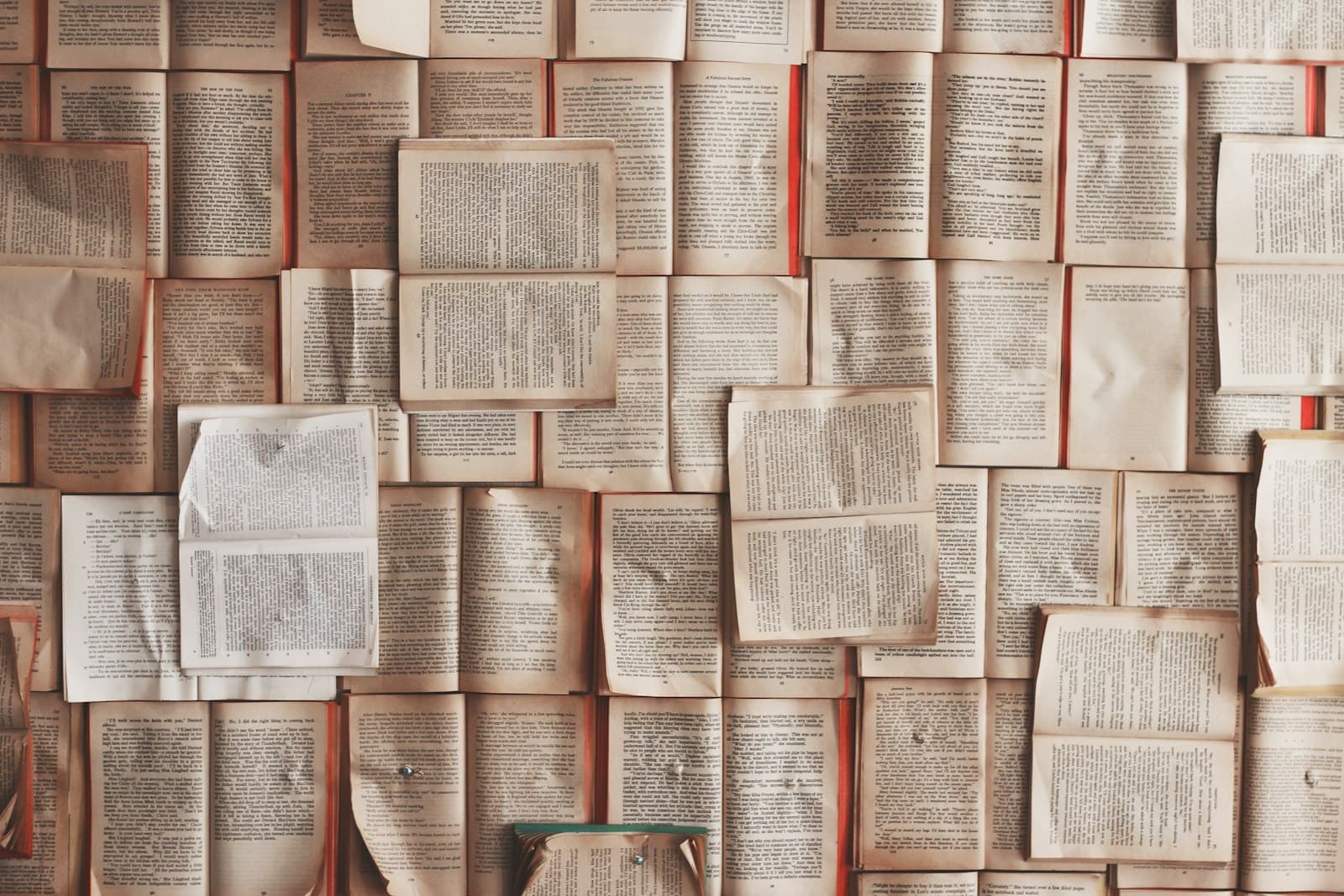 Open books on a library reading table