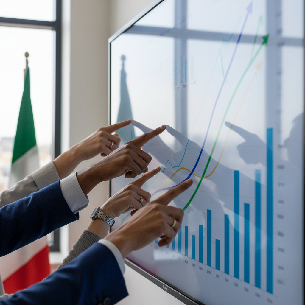 Economists analyzing economic projection charts
