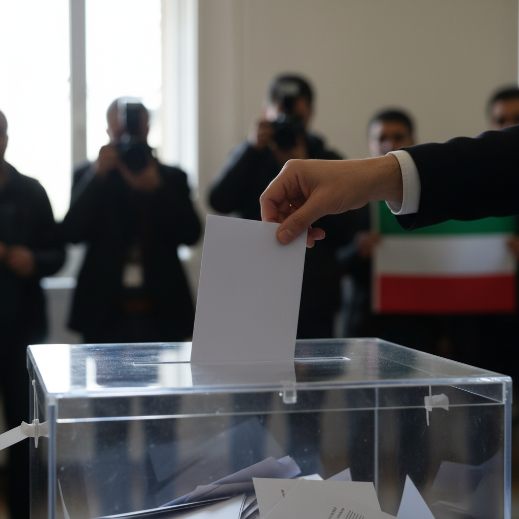 A hand casting a ballot into a transparent box
