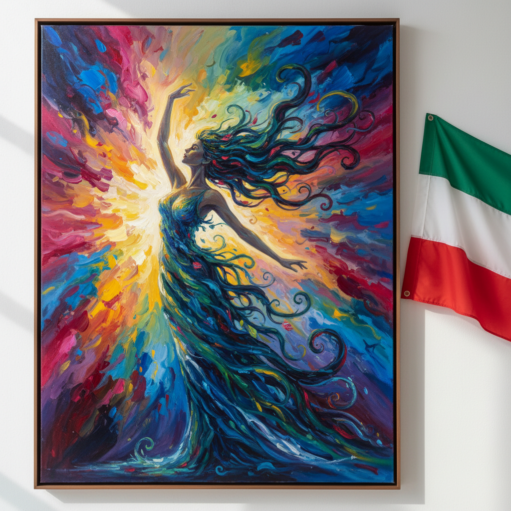 Painting of a flowing female figure