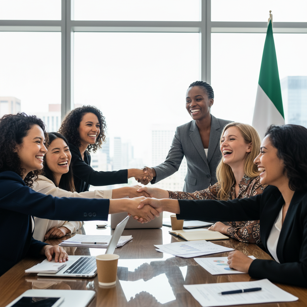 Women shaking hands after a meeting